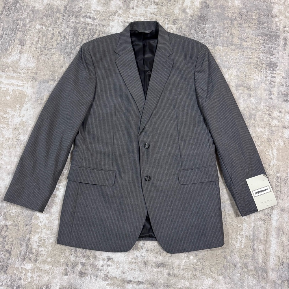 Merona 44L Classic Relaxed Fit Gray Striped Sport Coat Suit Jacket NWT